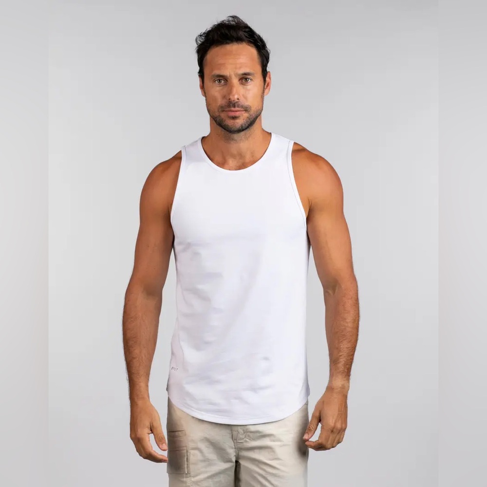 Bylt Tank Top Drop Cut Lux Size Medium White Solid Basic Sleeveless Shirt